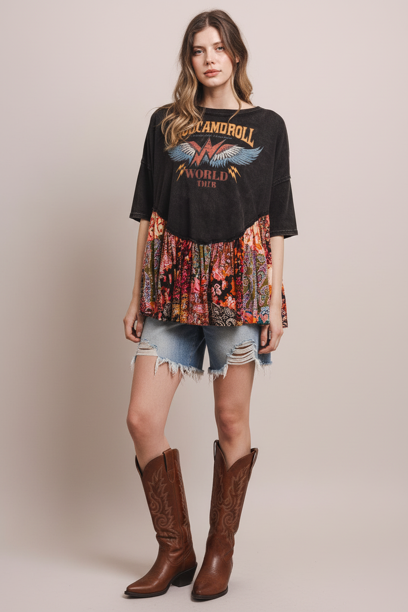 Rock & Roll Ruffled Poncho Top - Front View