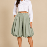 Pleated Bubble Hem Shorts -Sage