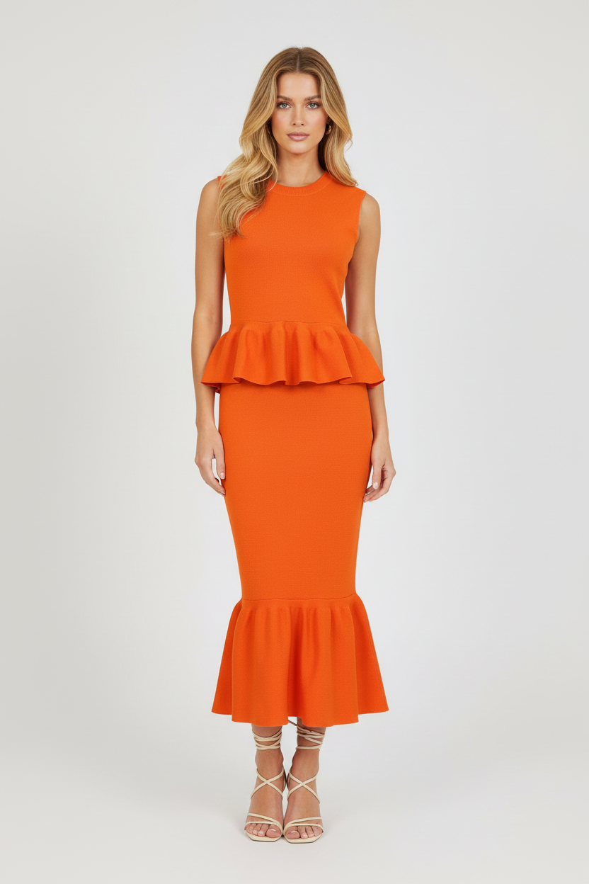 Orange Peplum Dress on Model