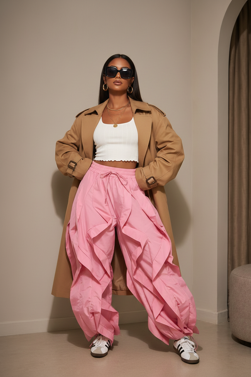 Pink Wavy Pants — Arched Beige Background