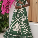 Tropical Halter Cutout Maxi Dress – Black Model