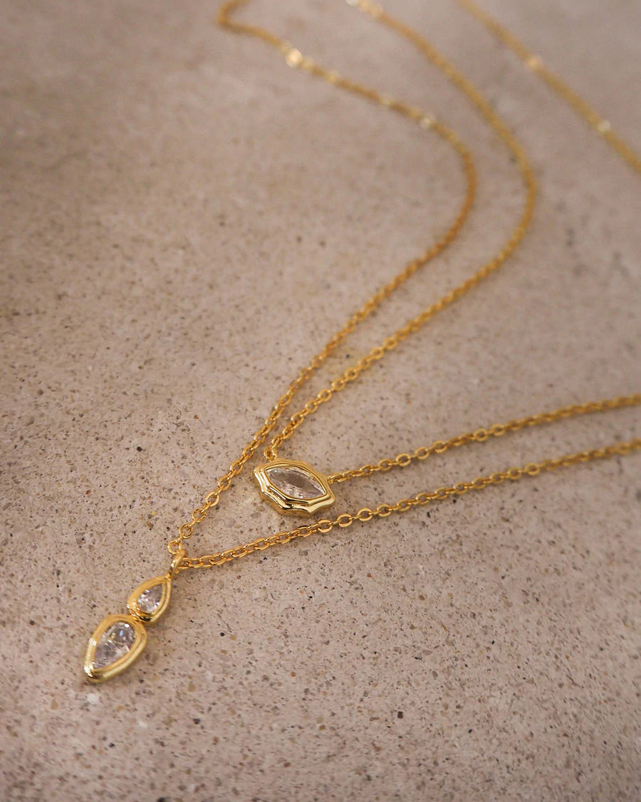 Stellar Bezel Charm Necklace Set- Gold